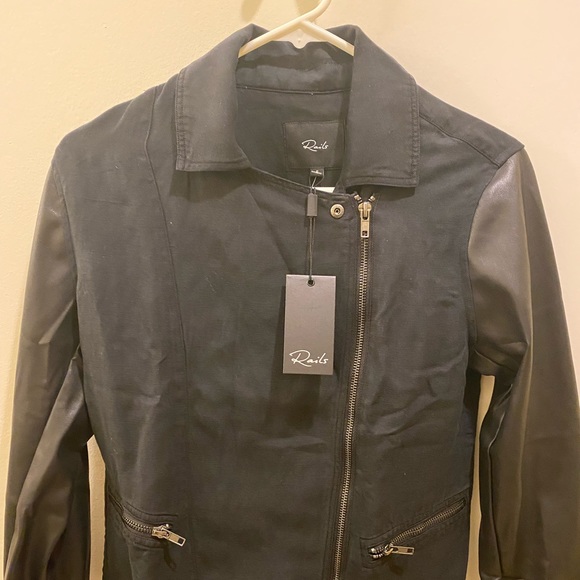 NWT Rails moto black faux leather mix size S - Picture 4 of 9